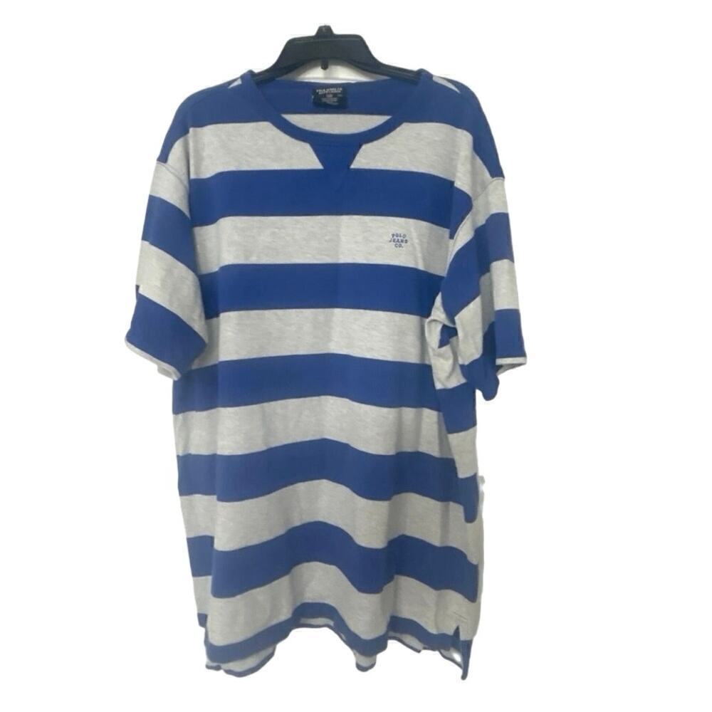 Polo Jeans Co Ralph Lauren Y2K Blue Gray Rugby Striped Shirt XXL USA Vintage